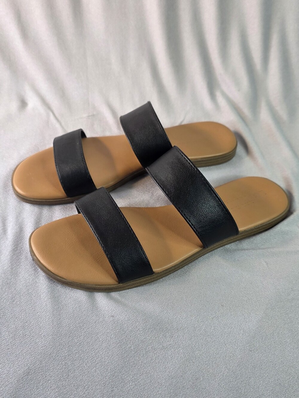 Lauren Conrad Black Memory Foam Double-Strap Slide Sandals Women's Size 8